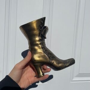 Vintage Cast Metal Decorative Boot Figurine Antique Gold Witch Shoe